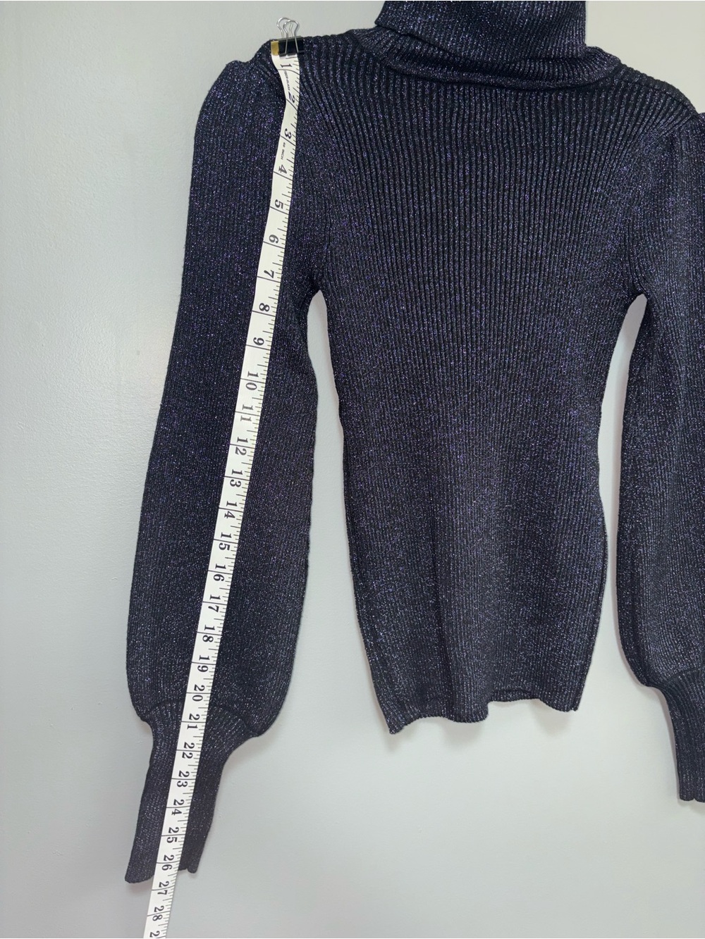 Carmen Marc Valvo Black & Dark Blue Metallic Shimmer Ribbed Turtleneck Size XS - Picture 7 of 8